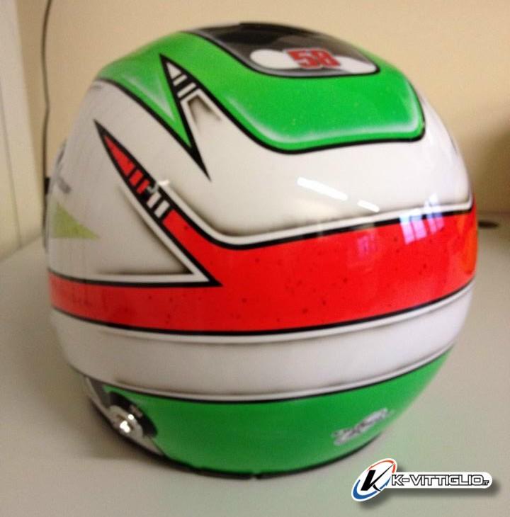 Casco da rally bianco con fasce verde e rossa